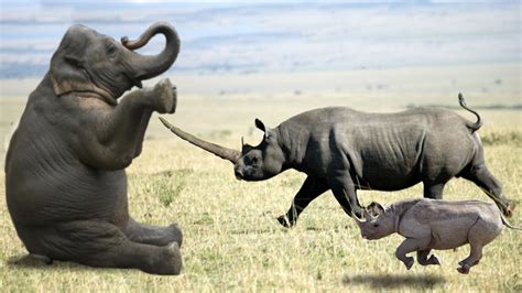 Elephant Vs Rhino Real Fight Ephant Shows Whos Boss And The