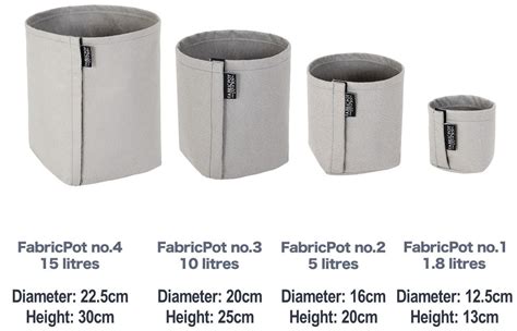 fabric pot no 1 to no 4 pack 1 8 15 litres fabricpot fabricpot