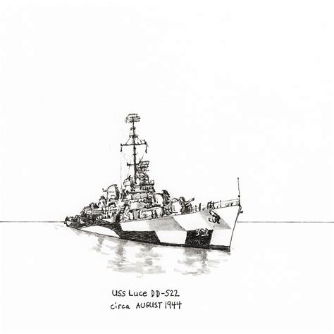 Pen Drawing Of The Uss Luce Dd 522 Pen Drawing Patriotic Sketches