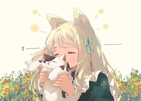 Download Blonde Anime Cat Girl With Kitty Wallpaper