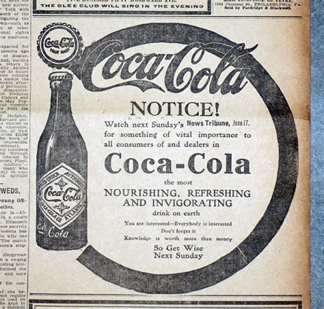 Vintage Coca Cola Arrow Ad 1906 Detroit Newspaper Page Antique