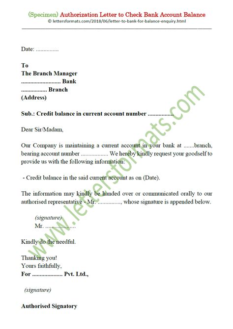 The bank, the city bank, main branch, los angeles la 42354. Authorization Letter to Check Bank Account Balance (Format)