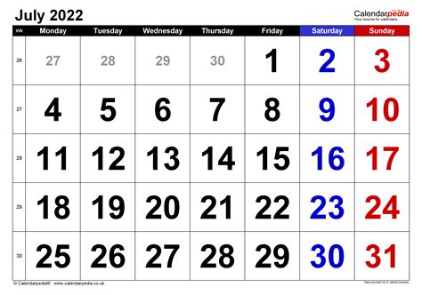 Calendar July 2022 Uk With Excel Word And Pdf Templates