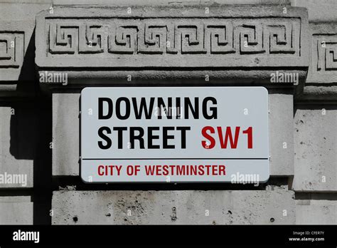 Road Sign For Downing Street In Postcode Sw1 City Of Westminster