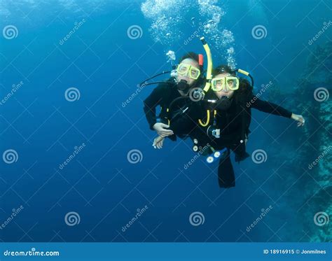 Happy Couple Scuba Dive Together Stock Image Image Of Dive Portrait
