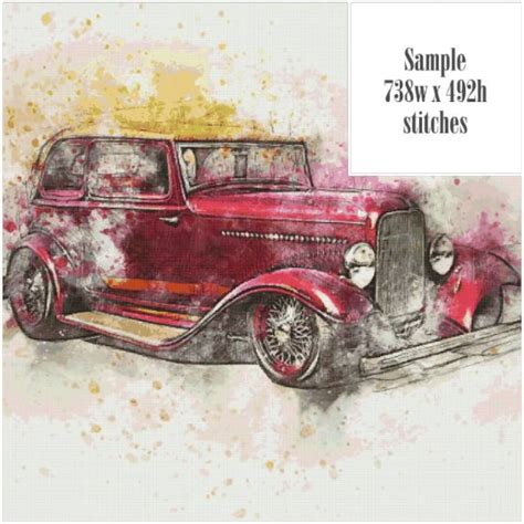 PDF Counted Vintage Cross Stitch Pattern | Retro Car | 6 Siz - Inspire