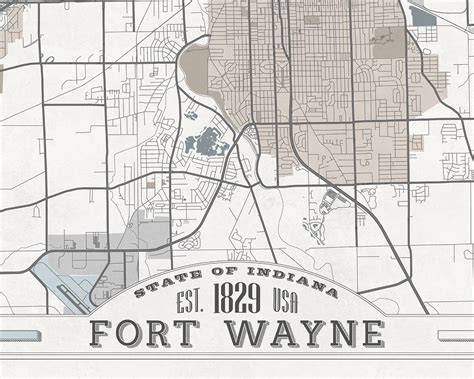 Fort Wayne In Canvas Print Indiana City Map Soft Pastel Colors Etsy