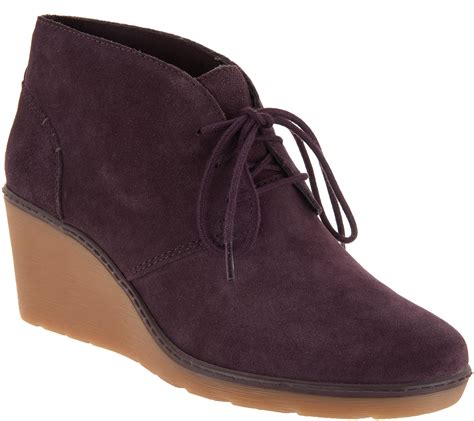 Clarks Suede Lace Up Wedge Booties Hazen Charm Page 1 —