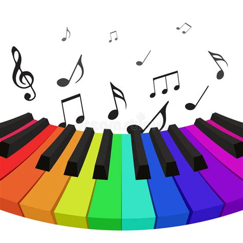 Illustration Of Rainbow Colored Piano Keys With Musical Notes Stock
