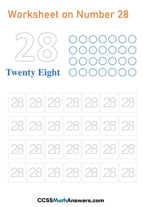 Worksheet on Number 28 | Free Printable Number 28 Writing, Counting