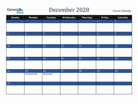 December 2028 Calendar With Cocos Islands Holidays