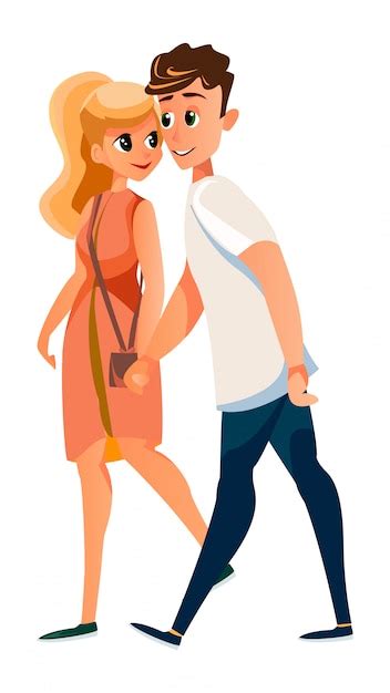 Dibujos Animados Hombre Y Mujer Pareja Caminar Tomados De La Mano