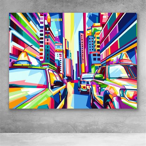 City Cabs Modern Abstract Colorful Pop Art Wall Art Pop Art Canvas