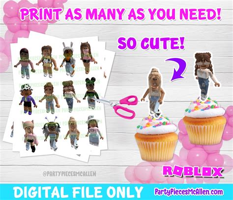 Roblox Girl Avatars Cupcake Toppers Printable Birthday Banner Girl