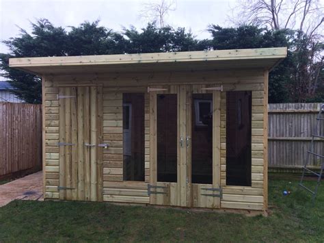 14 X 8ft Wooden Garden Summer House Flat Roof Shed Double Doors With