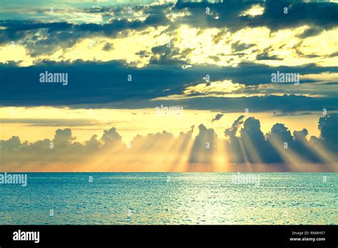 Beautiful Sea Landscape With A Sunset Evening Sky With Clouds And