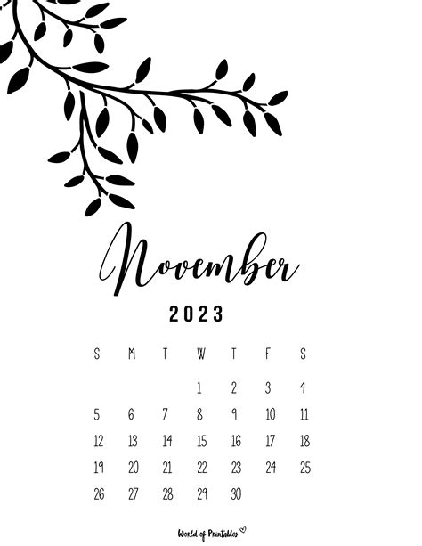 November 2023 Calendars 100 Styles World Of Printables