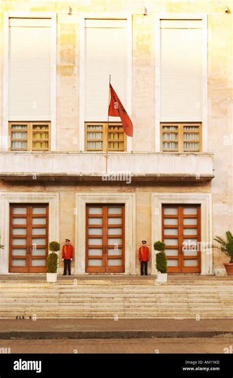 The Presidential Presidents Palace With Albanian Flag And Honour Guard