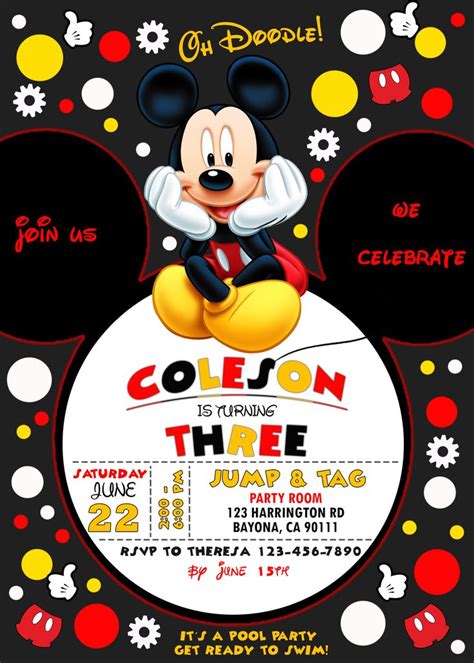 Mickey Mouse Birthday Party Invitation Adorable Card Mickey Mouse
