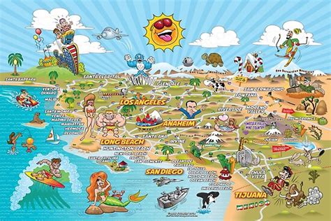 Cartoon Map Of Southern California Posters By Dave Stephens Redbubble