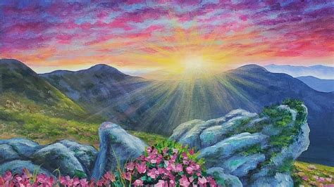 Sunset Mountain Landscape Acrylic Painting Live Tutorial Mountain