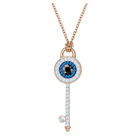 Colgante Swarovski Symbolic Evil Eye Y Llave Azul Baño Tono Oro Rosa