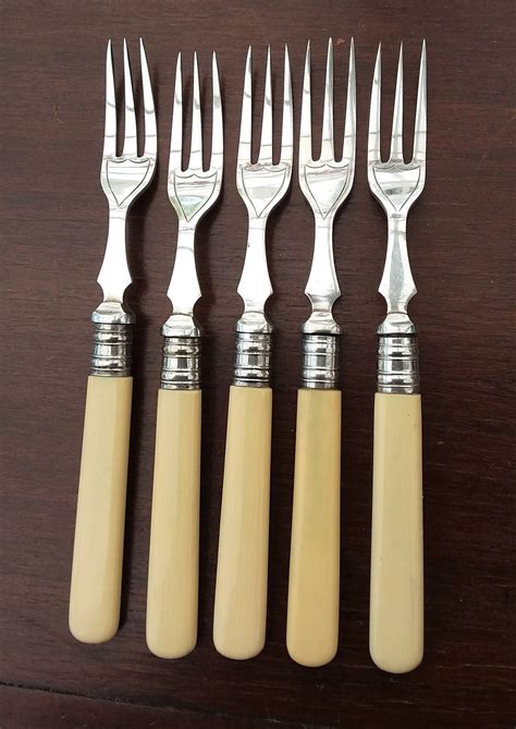 Flatware Forks Pastry Forks With Faux Bone Handles Vintage Etsy Uk