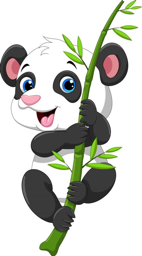 Cute Baby Panda Hanging On A Bamboo Tree Premium Vector Freepik