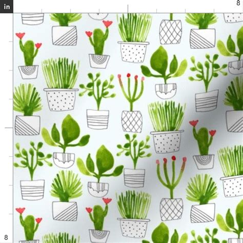 Watercolor Cactus Fabric Little Green Plants By Zoe Ingram Etsy