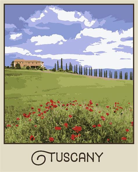 Tuscany Travel Poster Wall Art Vintage Style Decor Landscape Etsy