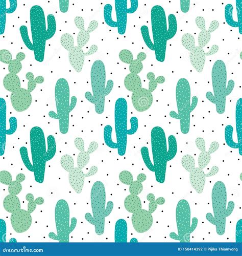 Cute Seamless Cactus Pattern Background Stock Vector Illustration Of