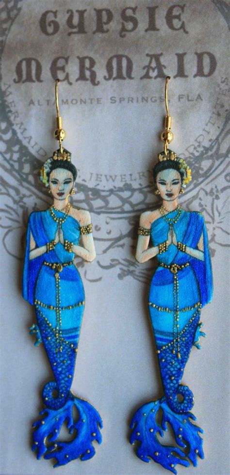 Thai Mermaid Earrings Brilliant Blue Etsy Mermaid Earrings
