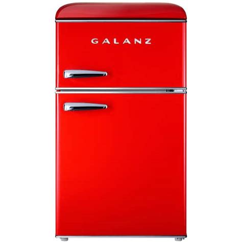 Galanz Cu Ft Retro Mini Fridge In Red With Dual Door True Freezer