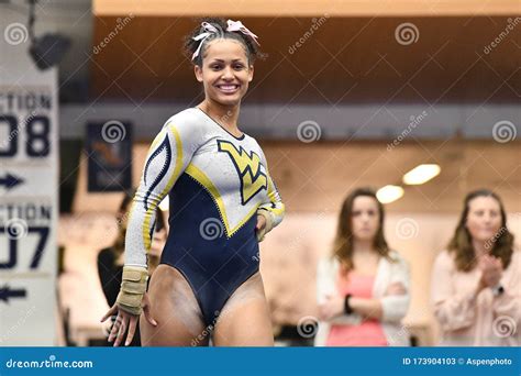 West Virginia Gymnastics Competes At Gwu Pink Meet 2020 Editorial Stock