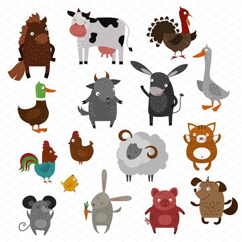 Farm Animals Pets Vector Animal Illustrations Creative Market