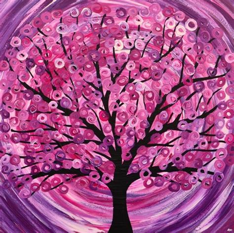 Raspberry Ripple Abstract Tree Painting By Louise Mead
