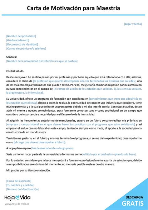 Carta De Motivación Para Maestría Descarga Gratis Ejemplos