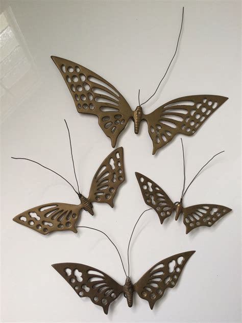 Vintage Solid Brass Butterfly Moth Wall Decor Set Of 4 Etsy Wall