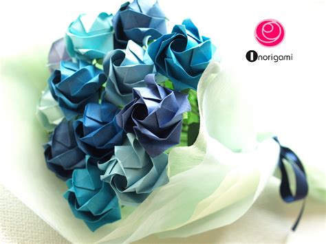 Blue Hues Origami Rose Bouquet Origami Paper Flowers 1 Etsy