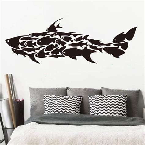 Amazon｜artaslf 大サメ魚海壁デカール子供部屋保育園漫画サメ海魚サメ壁ステッカープレイルーム寝室ビニール装飾90×31センチ