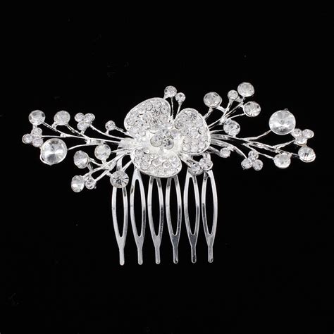 Yuebang Small Metal Flower Hair Comb White Wedding Jewelry Round