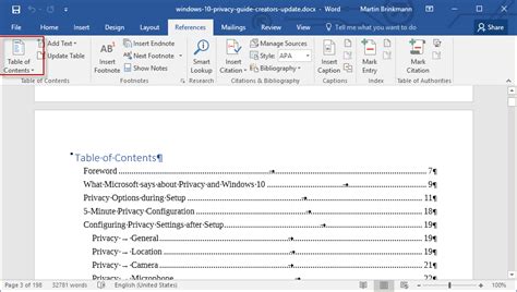 How To Add A Table Of Contents To A Word 2016 Document