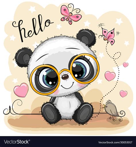 Cartoon Panda With Glasses On A Yellow Background Vector Image