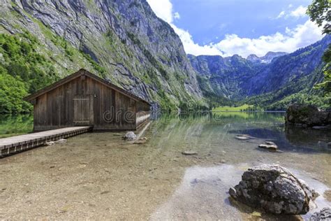 Boathouse At Obersee Lake In Berchtesgaden National Park Stock Photo