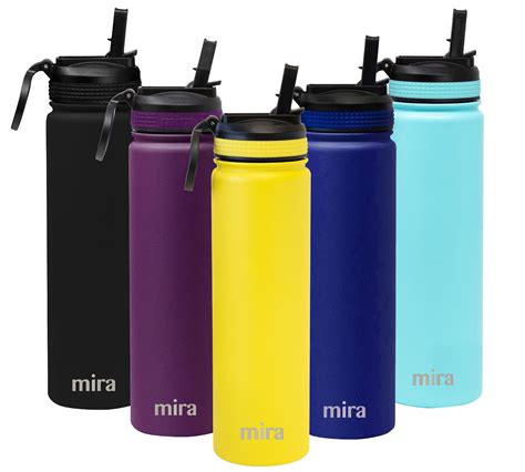 Mira Stainless Steel Water Bottle With Straw Lid Vacuum Insulated