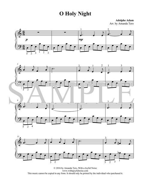 O Holy Night Beginner Piano Solo Melody Payne Music For A Lifetime