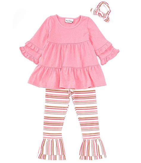 Rare Editions Little Girls 2t 6x Ruffle Sleeve Solid Tunic And Striped