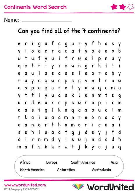 Continents Word Search Wordunited