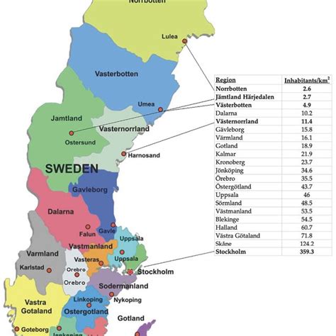 the 21 regions of sweden and their population densities download scientific diagram