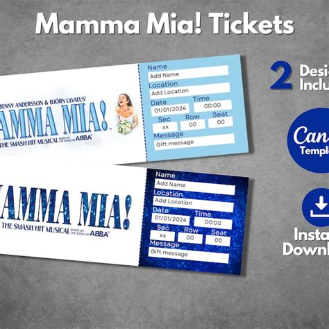 mamma mia ticket printable etsy ireland